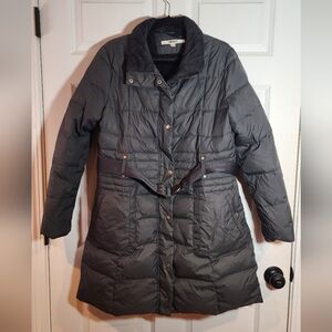 DKNY Dark Gray Warm Winter Puffer Coat Belted Large